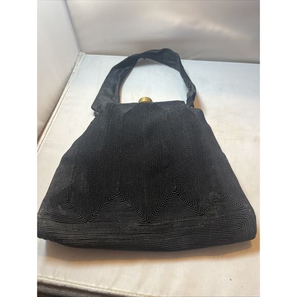 Unique Vintage CORSE Black Textured Woven Lady`s Bag Handbag - Picture 7 of 8